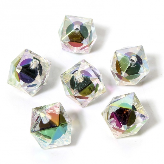 Picture of 10 PCs Acrylic Beads For DIY Charm Jewelry Making Black Polygon Beads in Bead About 16mm x 16mm, Hole: Approx 2.2mm