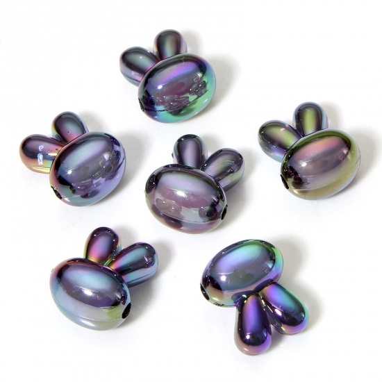 Picture of 10 PCs Acrylic Beads For DIY Charm Jewelry Making AB Color Rabbit Animal Beads in Bead About 16mm x 12.5mm, Hole: Approx 2.2mm