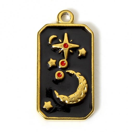 Picture of 1 Piece 304 Stainless Steel Galaxy Charms 18K Gold Color Black Octagon Star Enamel 26mm x 13mm