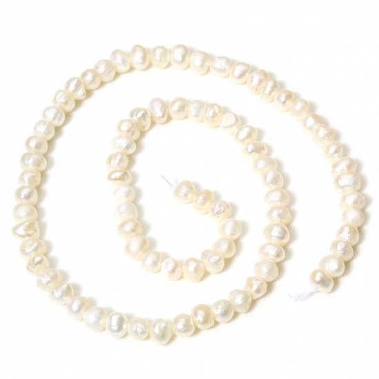 Picture of 1 Strand (Approx 80 PCs/Strand) (Grade B) Natural Freshwater Cultured Pearl Baroque Beads For DIY Charm Jewelry Making Irregular Creamy-White 6mm - 4mm Dia., Hole: Approx 0.6mm, 36cm(14 1/8") long