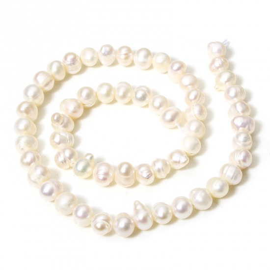 Picture of 1 Strand (Approx 55 PCs/Strand) (Grade B) Natural Freshwater Cultured Pearl Baroque Beads For DIY Charm Jewelry Making Irregular Creamy-White 8mm - 6mm Dia., Hole: Approx 0.6mm, 33cm(13") long