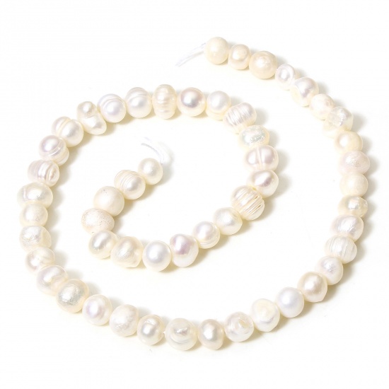 Picture of 1 Strand (Approx 50 PCs/Strand) (Grade B) Natural Freshwater Cultured Pearl Baroque Beads For DIY Charm Jewelry Making Irregular Creamy-White 9mm - 7mm Dia., Hole: Approx 0.6mm, 34cm(13 3/8") long