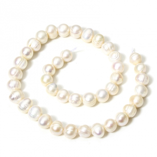 Picture of 1 Strand (Approx 40 PCs/Strand) (Grade B) Natural Freshwater Cultured Pearl Baroque Beads For DIY Charm Jewelry Making Irregular Creamy-White 11mm - 9mm Dia., Hole: Approx 0.6mm, 34.5cm(13 5/8") long