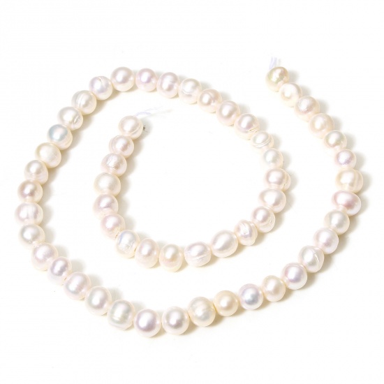 Picture of 1 Strand (Approx 56 PCs/Strand) (Grade B) Natural Freshwater Cultured Pearl Baroque Beads For DIY Charm Jewelry Making Irregular Creamy-White 8mm - 6mm Dia., Hole: Approx 0.6mm, 34.5cm(13 5/8") long