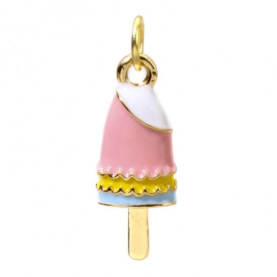Picture of 1 Piece Brass Charms 18K Real Gold Plated Enamel Multicolor Ice Lolly Food 3D 22mm x 7.5mm