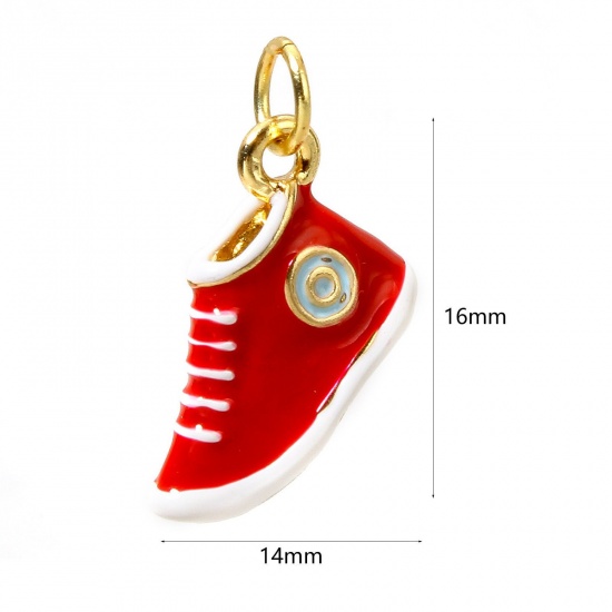 Bild von 1 Stück Messing Kleidung Charms 18K Echtgold plattiert Rot Schuhe 3D 16mm x 14mm