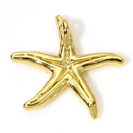 Picture of 2 PCs Brass Ocean Jewelry Charms 18K Gold Color Star Fish 14mm x 13mm