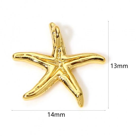 Immagine di 2 Pz Ottone Gioielli Oceanici Charms Stella di Mare Placcato Oro 18K 14mm x 13mm