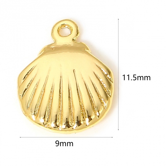 Immagine di 2 Pz Ottone Charms Conchiglia Placcato Oro 18K 11.5mm x 9mm