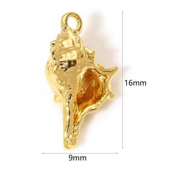 Immagine di 2 Pz Ottone Charms Conchiglia Placcato Oro 18K 3D 16mm x 9mm