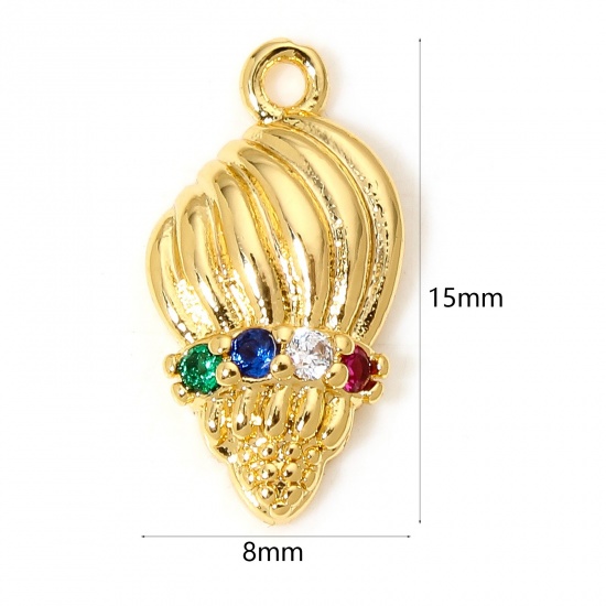 Immagine di 2 Pz Ottone Charms Conchiglia Placcato Oro 18K Multicolore Cubic Zirconiae 15mm x 8mm