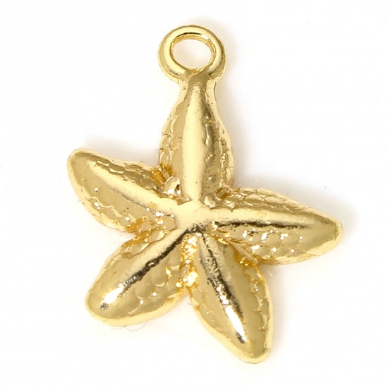 Picture of 2 PCs Brass Ocean Jewelry Charms 18K Gold Color Star Fish 11mm x 9mm