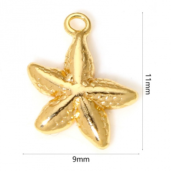 Immagine di 2 Pz Ottone Gioielli Oceanici Charms Stella di Mare Placcato Oro 18K 11mm x 9mm