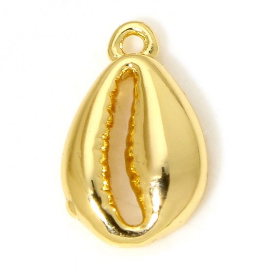 Picture of 2 PCs Brass Charms 18K Gold Color Cowrie Monetaria Caputserpentis 11mm x 7mm