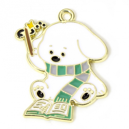 Picture of 10 PCs Zinc Based Alloy Charms Gold Plated Multicolor Book Dog Enamel 28mm x 24mm