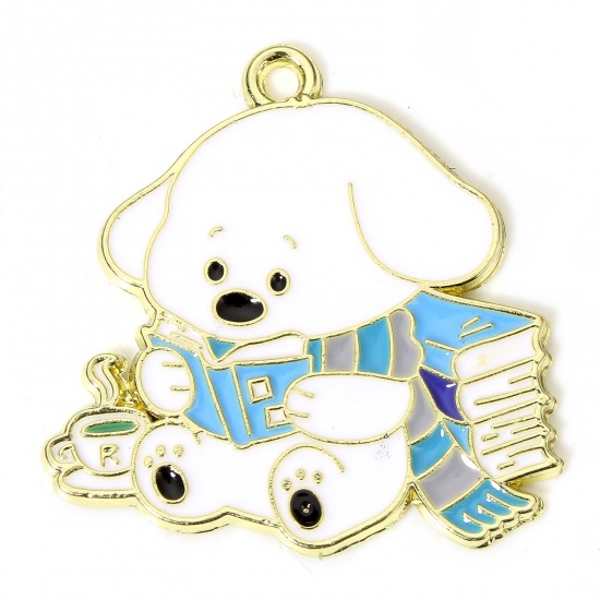 Picture of 10 PCs Zinc Based Alloy Charms Gold Plated Multicolor Book Dog Enamel 28mm x 27mm