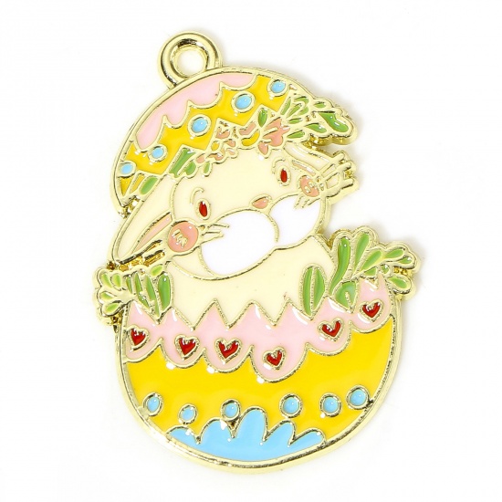 Picture of 10 PCs Easter Day Pendants Gold Plated Multicolor Easter Egg Rabbit Enamel 3cm x 2.2cm
