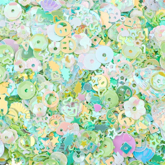 Picture of 1 Packet PET Sequins Paillettes At Random Mixed Green 3mm - 10mm