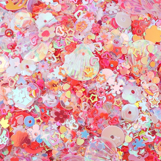 1 Packet 3-10mm PET Sequins Paillettes Sewing Clothes Decoration Nail Material DIY  Accessory At Random Mixed Red の画像