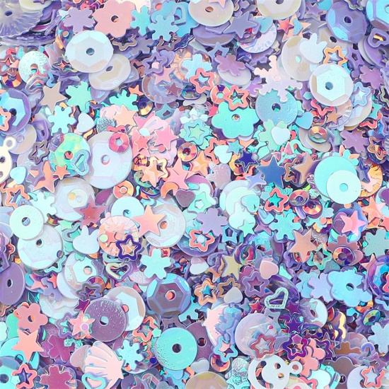 1 Packet 3-10mm PET Sequins Paillettes Sewing Clothes Decoration Nail Material DIY  Accessory At Random Mixed Purple の画像