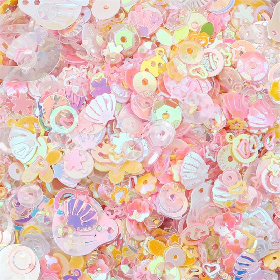 1 Packet 3-10mm PET Sequins Paillettes Sewing Clothes Decoration Nail Material DIY  Accessory At Random Mixed Orange Pink の画像