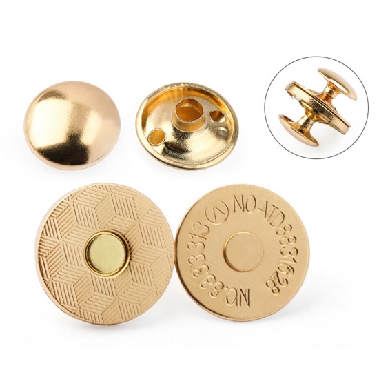 Picture of 10 Sets Alloy Magnetic Button Snap Fasteners Clasps For Closures Bag Handbag Purse DIY Craft Accessories Round Golden 14mm
