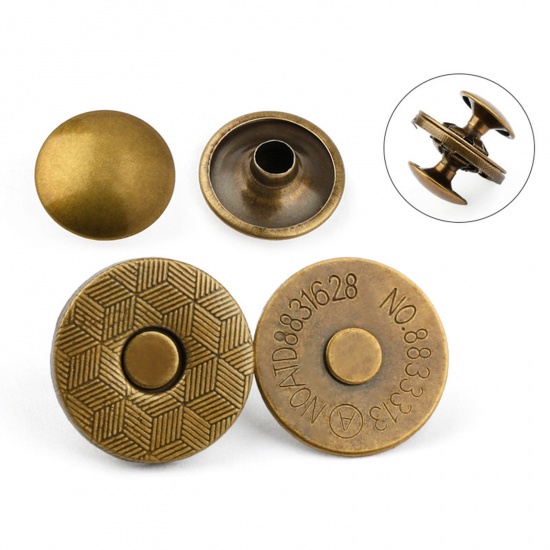 Immagine di 10 Sets Alloy Double Cap Bead Tips (Knot Cover) Bags Magnetic Snap Button Fasteners Clasps Buttons Handbag Purse Wallet Craft Bags Parts Mini Adsorption Buckle Round Bronzed 14mm