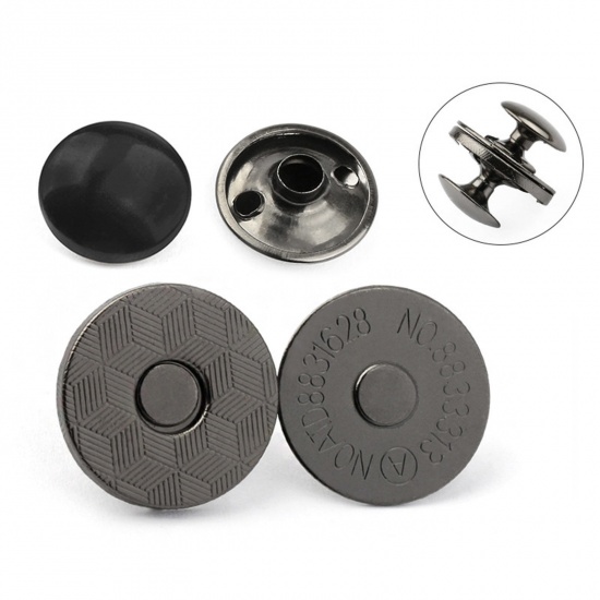 Picture of 10 Sets Alloy Magnetic Button Snap Fasteners Clasps For Closures Bag Handbag Purse DIY Craft Accessories Round Gunmetal 14mm