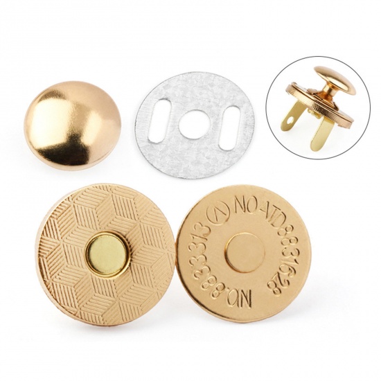 Immagine di 10 Sets Alloy Single Cap Bead Tips (Knot Cover) Bags Magnetic Snap Button Fasteners Clasps Buttons Handbag Purse Wallet Craft Bags Parts Mini Adsorption Buckle Round Golden 14mm
