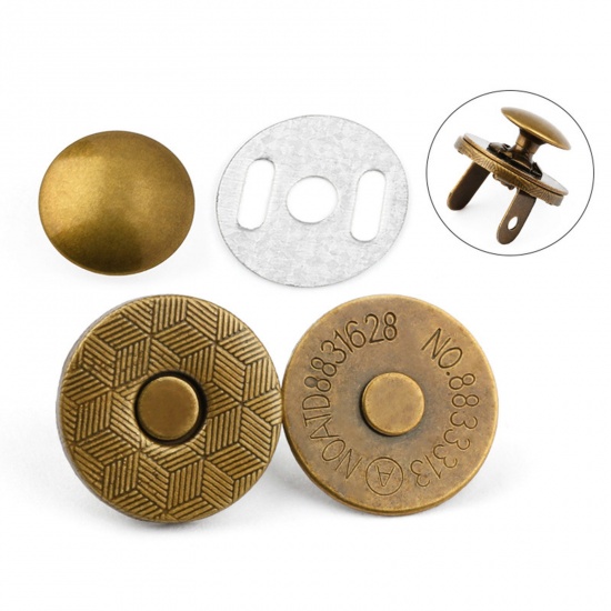 Immagine di 10 Sets Alloy Single Cap Bead Tips (Knot Cover) Bags Magnetic Snap Button Fasteners Clasps Buttons Handbag Purse Wallet Craft Bags Parts Mini Adsorption Buckle Round Bronzed 14mm
