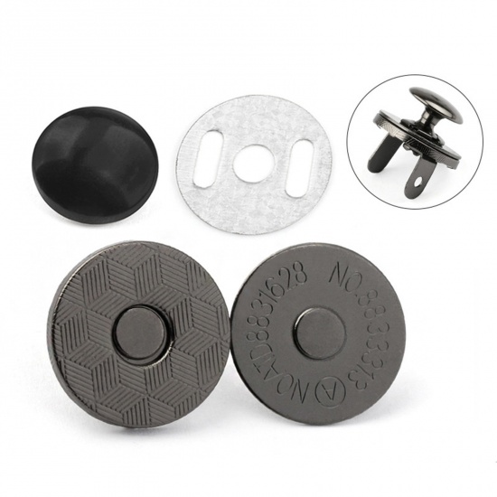 Picture of 10 Sets Alloy Magnetic Button Snap Fasteners Clasps For Closures Bag Handbag Purse DIY Craft Accessories Round Gunmetal 14mm