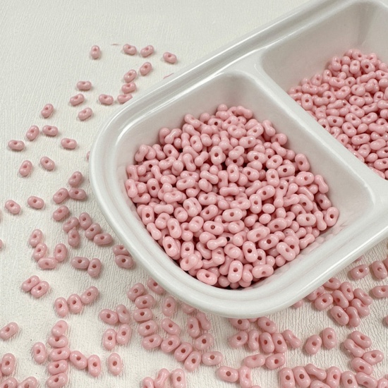 Picture of 10 Grams (Approx 20 PCs/Gram) Acrylic Farfalle Seed Beads Peanut Pink About 6.5mm x 4mm, Hole: Approx 1.2mm
