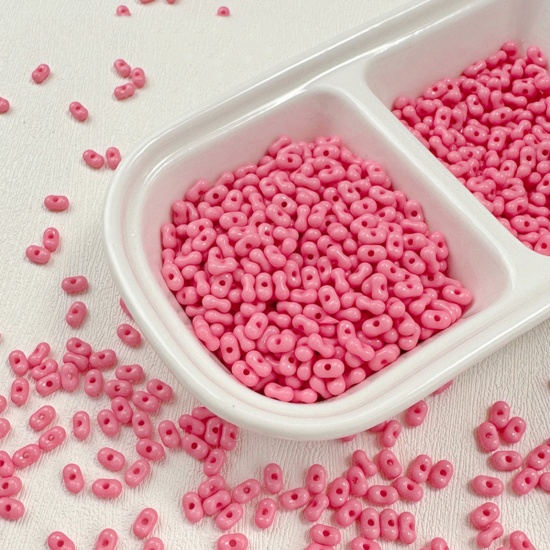 Picture of 10 Grams (Approx 20 PCs/Gram) Acrylic Farfalle Seed Beads Peanut Hot Pink About 6.5mm x 4mm, Hole: Approx 1.2mm
