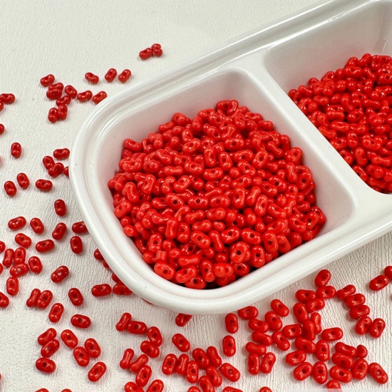 Picture of 10 Grams (Approx 20 PCs/Gram) Acrylic Farfalle Seed Beads Peanut Red About 6.5mm x 4mm, Hole: Approx 1.2mm