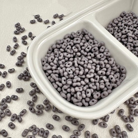 Picture of 10 Grams (Approx 20 PCs/Gram) Acrylic Farfalle Seed Beads Peanut Gray About 6.5mm x 4mm, Hole: Approx 1.2mm
