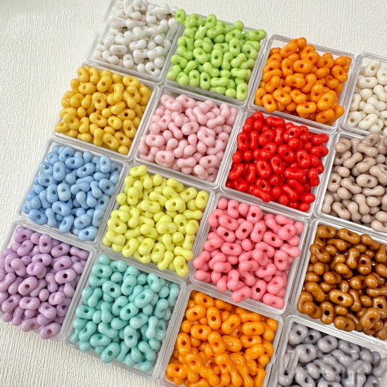 Picture of 10 Grams (Approx 20 PCs/Gram) Acrylic Farfalle Seed Beads Peanut Multicolor About 6.5mm x 4mm, Hole: Approx 1.2mm