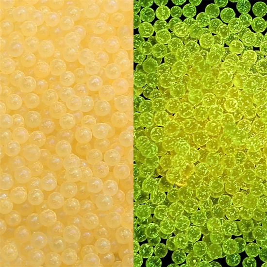 Picture of 30 Grams (Approx 2100 PCs/Packet) Glow In The Dark Glass Seed Beads Round Yellow Bubble No Hole About 2mm - 2.5mm Dia.