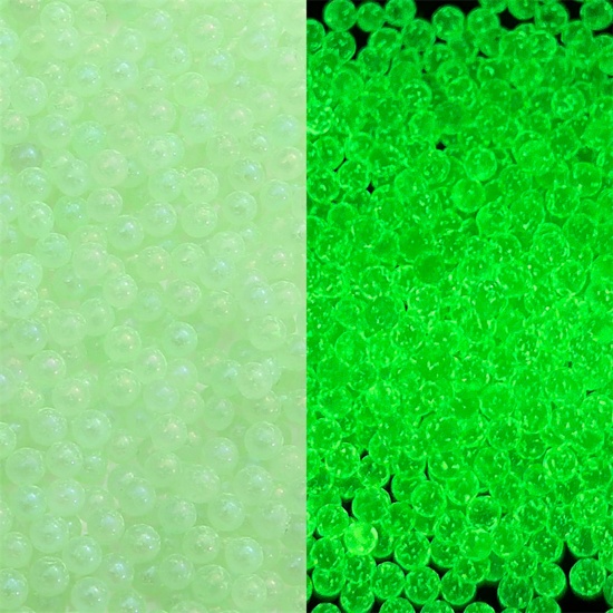 Picture of 30 Grams (Approx 2100 PCs/Packet) Glow In The Dark Glass Seed Beads Round Green Bubble No Hole About 2mm - 2.5mm Dia.