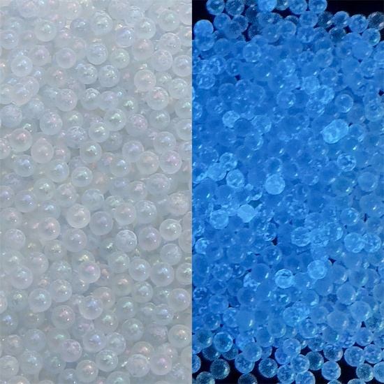 Immagine di 30 Grammi ( 2100 Pz/Pacchetto) Vetro Seme Baglie nel buio Seme Perline Tondo Blu Grigio Bolla Senza Foro Per 2mm - 2.5mm Dia.