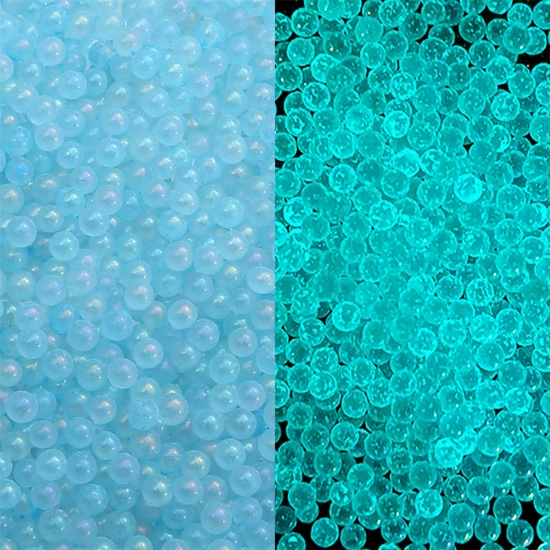 Picture of 30 Grams (Approx 600 PCs/Packet) Glow In The Dark Glass Seed Beads Round Blue Bubble No Hole About 3mm - 3.5mm Dia.