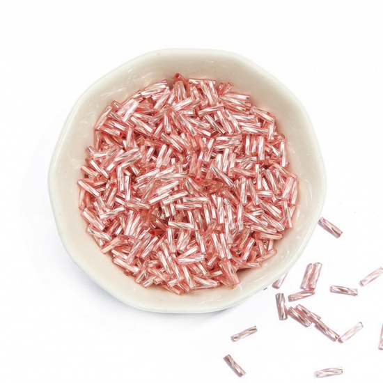 20 Grams (Approx 30 PCs/Gram) Glass Seed Beads Twisted Bugle Pink About 6mm x 2mm, Hole: Approx 0.8mm の画像