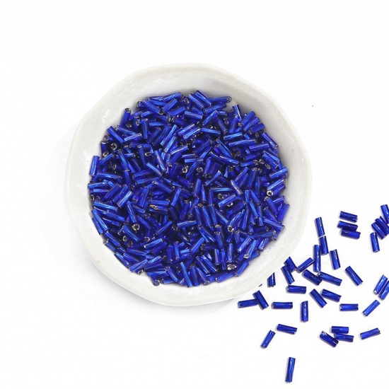 20 Grams (Approx 30 PCs/Gram) Glass Seed Beads Twisted Bugle Royal Blue About 6mm x 2mm, Hole: Approx 0.8mm の画像