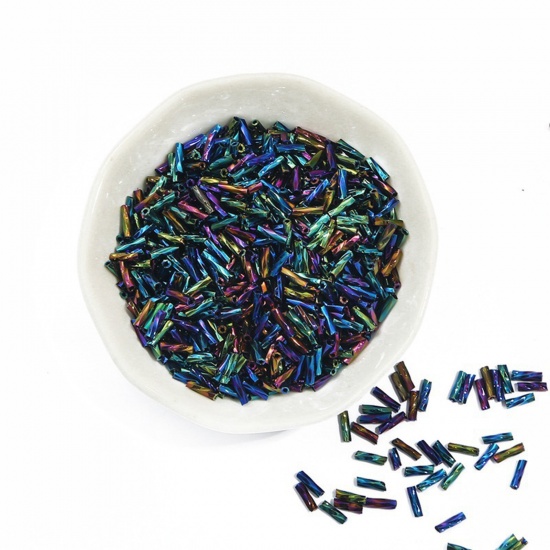 20 Grams (Approx 30 PCs/Gram) Glass Seed Beads Twisted Bugle AB Color About 6mm x 2mm, Hole: Approx 0.8mm の画像