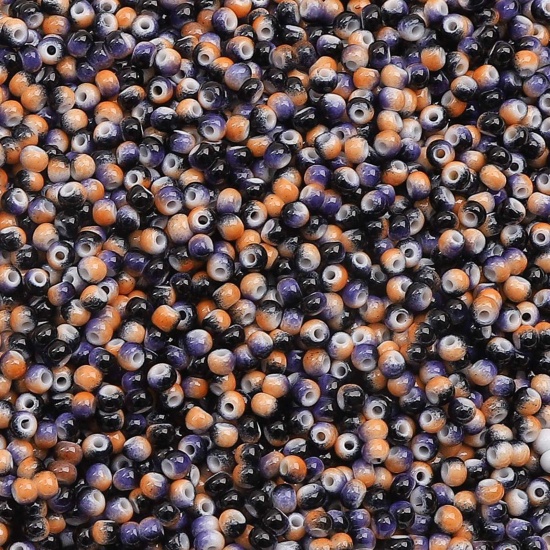 Picture of 10 Grams (Approx 34 PCs/Gram) Glass Seed Beads Round Black & Orange Gradient Color About 3mm Dia., Hole: Approx 0.5mm
