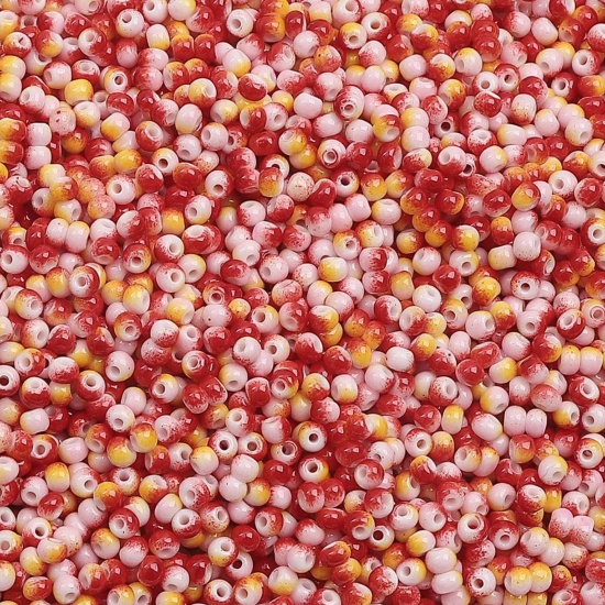 Picture of 10 Grams (Approx 34 PCs/Gram) Glass Seed Beads Round Red & Yellow Gradient Color About 3mm Dia., Hole: Approx 0.5mm
