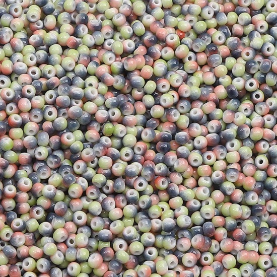 Picture of 10 Grams (Approx 34 PCs/Gram) Glass Seed Beads Round Yellow & Gray Gradient Color About 3mm Dia., Hole: Approx 0.5mm