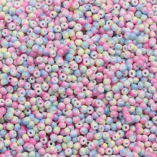 Picture of 10 Grams (Approx 34 PCs/Gram) Glass Seed Beads Round Blue & Fuchsia Gradient Color About 3mm Dia., Hole: Approx 0.5mm
