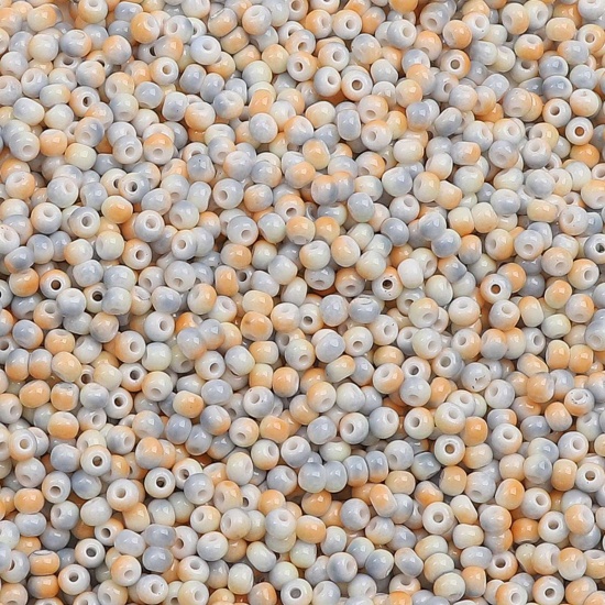 Picture of 10 Grams (Approx 34 PCs/Gram) Glass Seed Beads Round Rocailles Gray & Orange Gradient Color About 3mm Dia., Hole: Approx 0.5mm