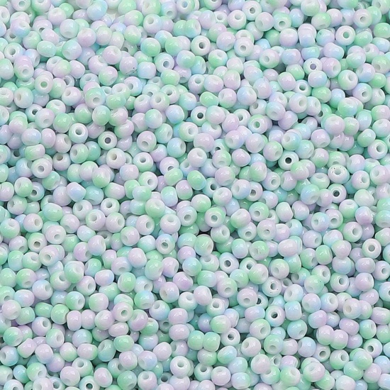 Picture of 10 Grams (Approx 34 PCs/Gram) Glass Seed Beads Round Rocailles Purple & Green Gradient Color About 3mm Dia., Hole: Approx 0.5mm