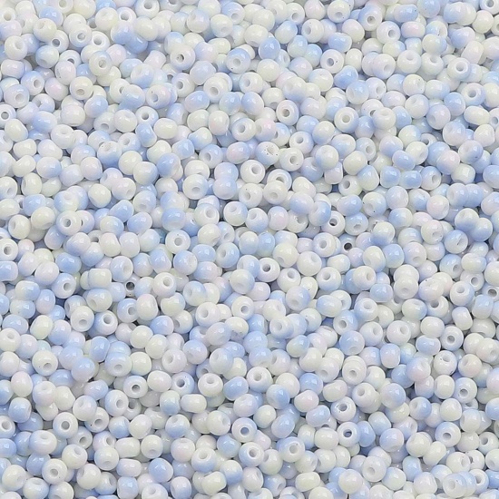 Picture of 10 Grams (Approx 34 PCs/Gram) Glass Seed Beads Round Yellow & Blue Gradient Color About 3mm Dia., Hole: Approx 0.5mm